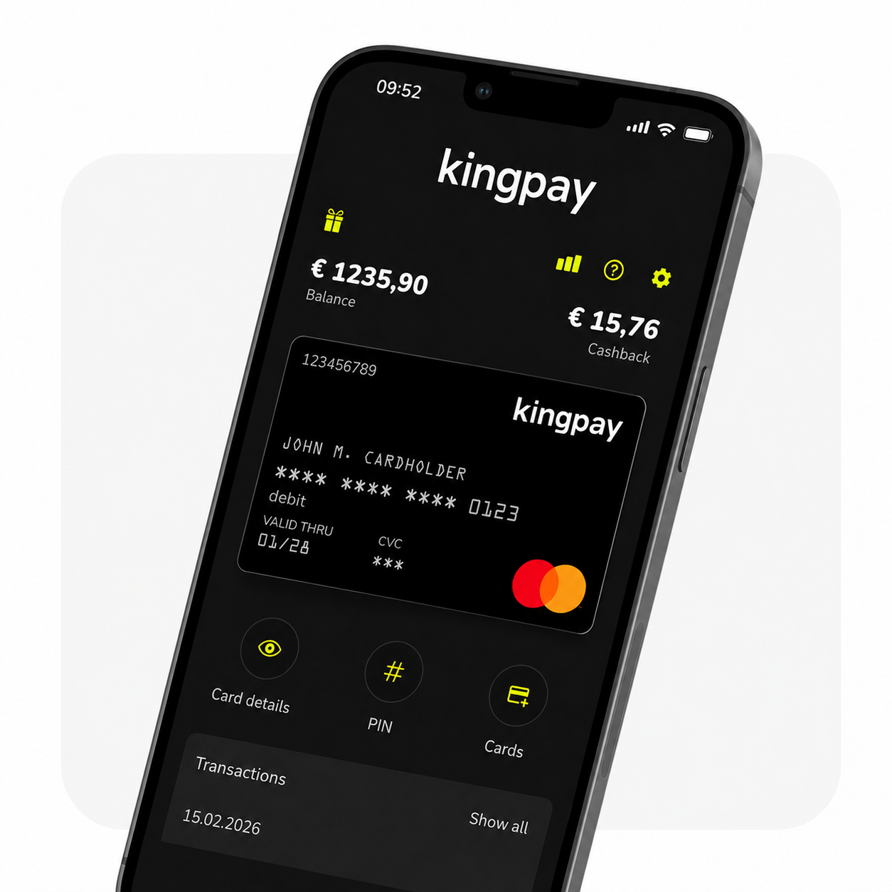 kingpay App mit Cashback-Übersicht