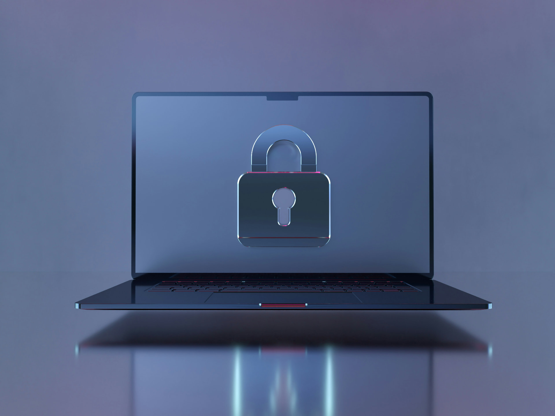 Laptop mit schwebendem Vorhängeschloss als Symbol für sichere Anmeldung